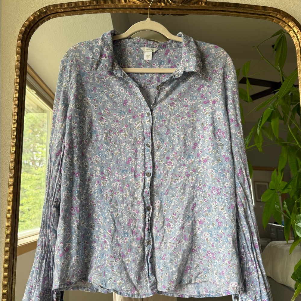 Garnet Hill Floral Button-Down Shirt - Blue and Pink